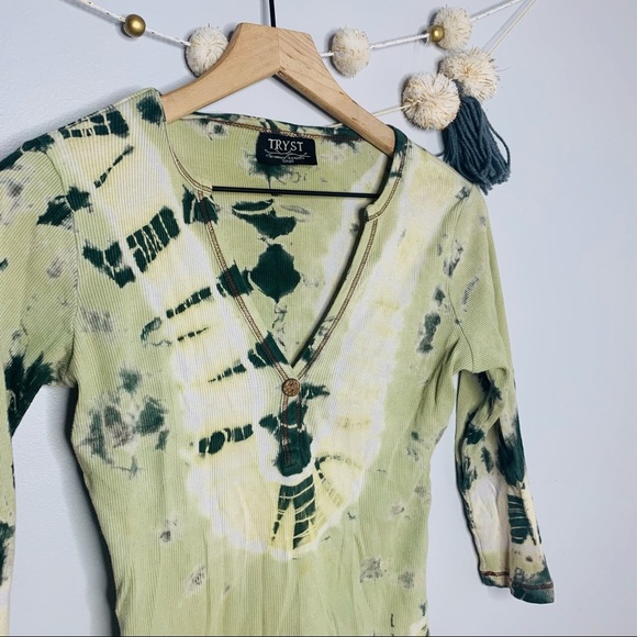VINTAGE y2k ribbed crop green tie dye tee - Picture 9 of 12